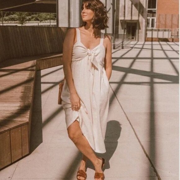 Who What Wear linen blend bow front midi dress size S - Picture 1 of 14